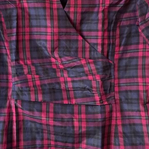 Talbots Surplice Neckline Silk Blend Blouse Top Pink Black Plaid Women Size 16 - Picture 3 of 9